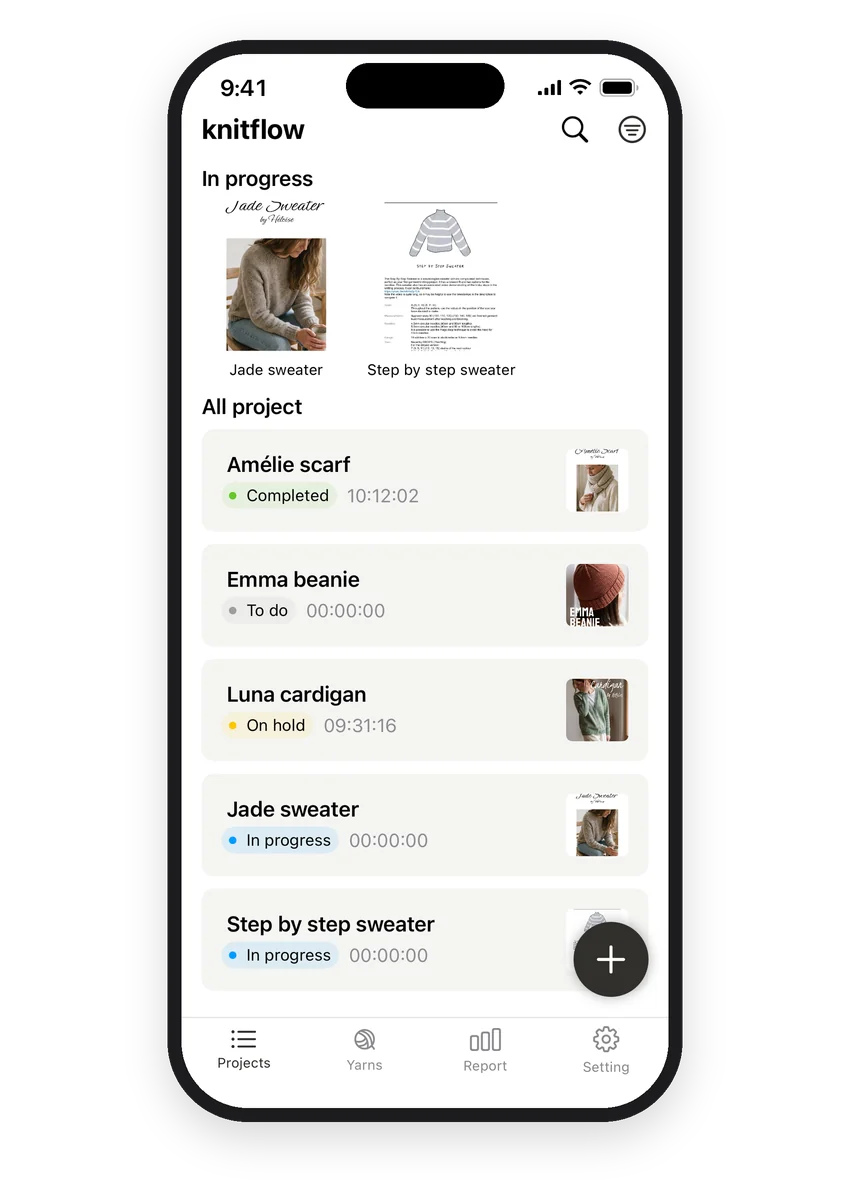 Knitflow projects list on iPhone